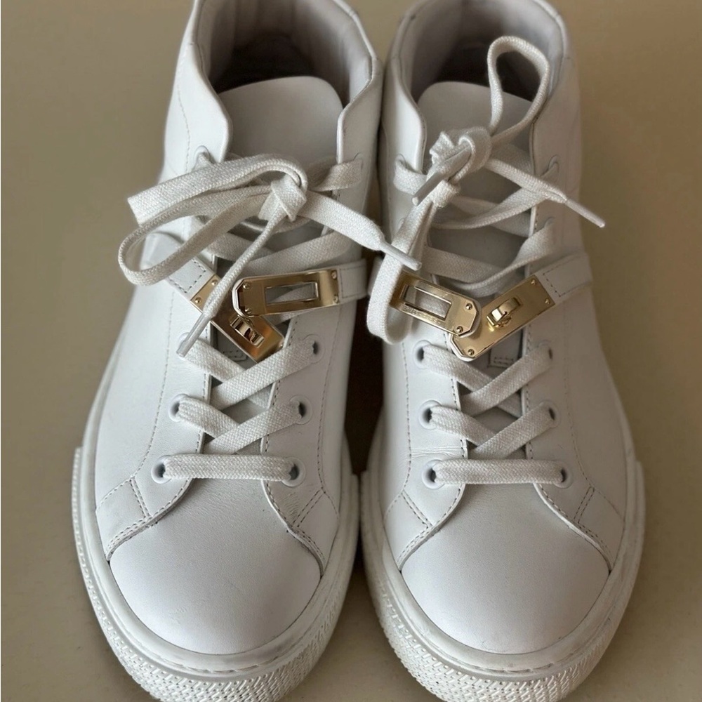 Hermes White Sneakers with Gold Details